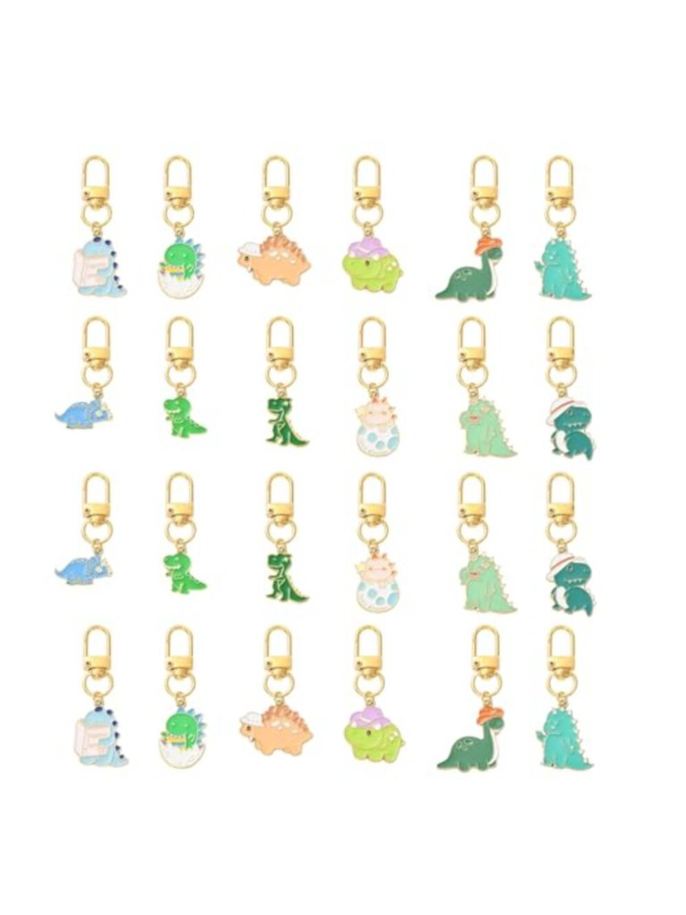 24pcs Alloy Enamel Dinosaur Keychain Charms with Swivel Clasps for Jewelry